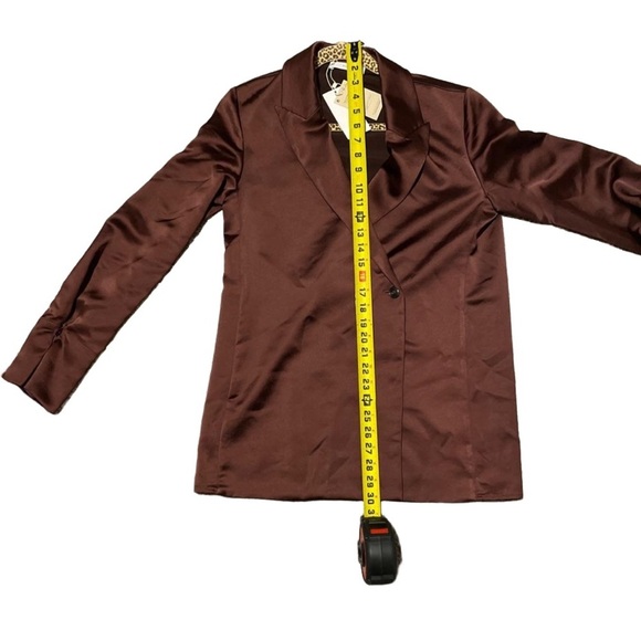 Mango NWT Satin double-breasted jacket Brown Small - Picture 8 of 8